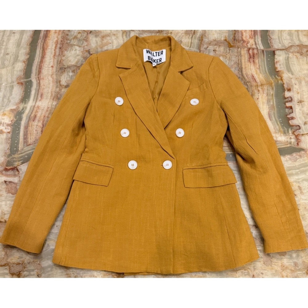 Walter Baker Womens Roger Blazer Jacket Mustard Yellow Double-Breasted Size XS